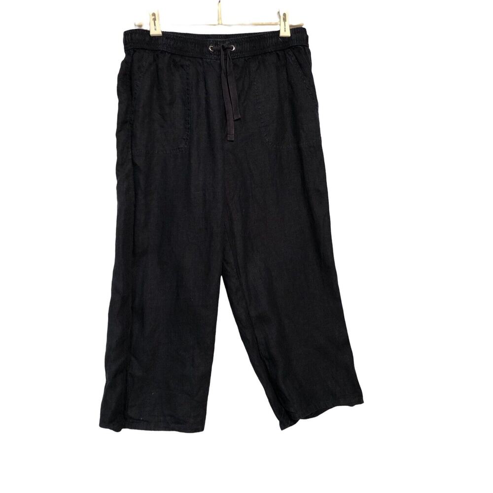 M&S Collection pure linen ‎ Pants Blue Size 38 Tie Waist Cropped Wide Leg